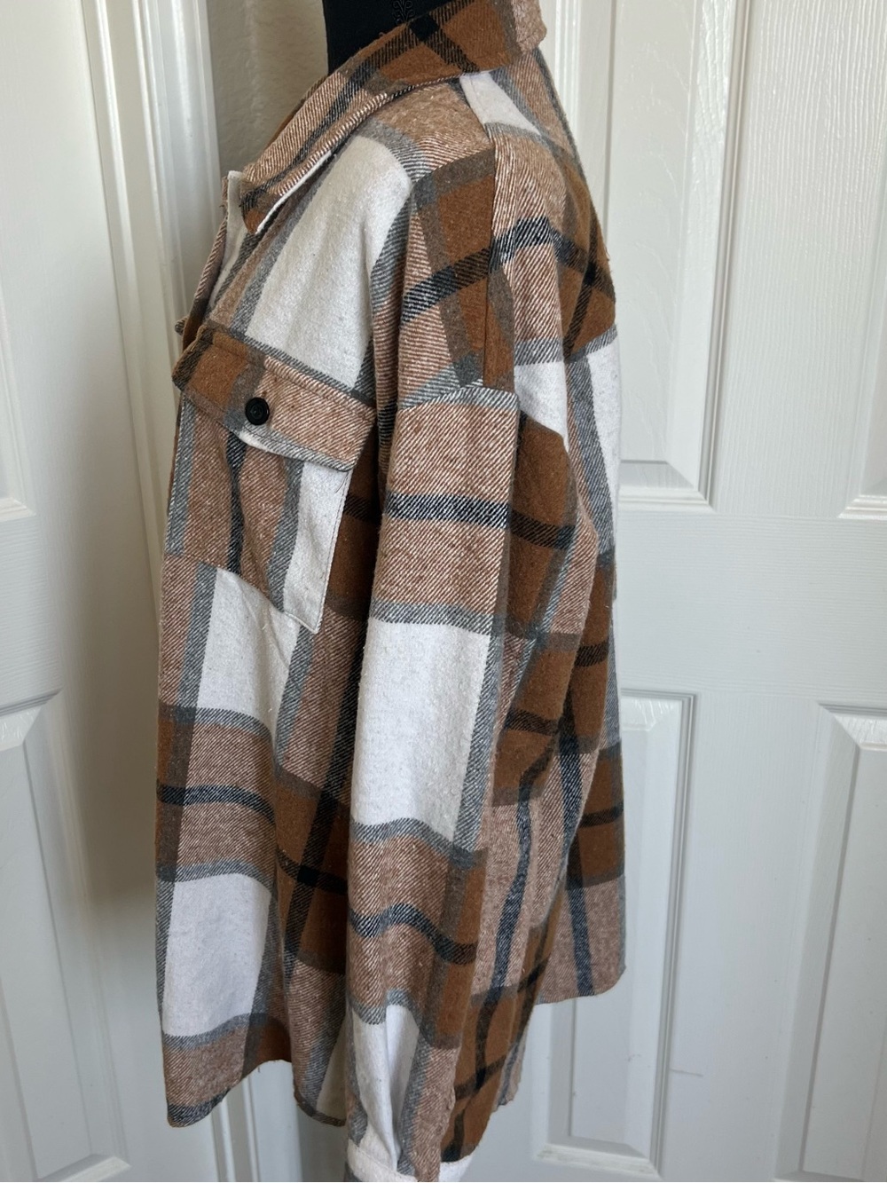 Brown Plaid Button Up Flannel Shacket Shirt Jacket Western Cowgirl Size XL 16-18 - Picture 12 of 16